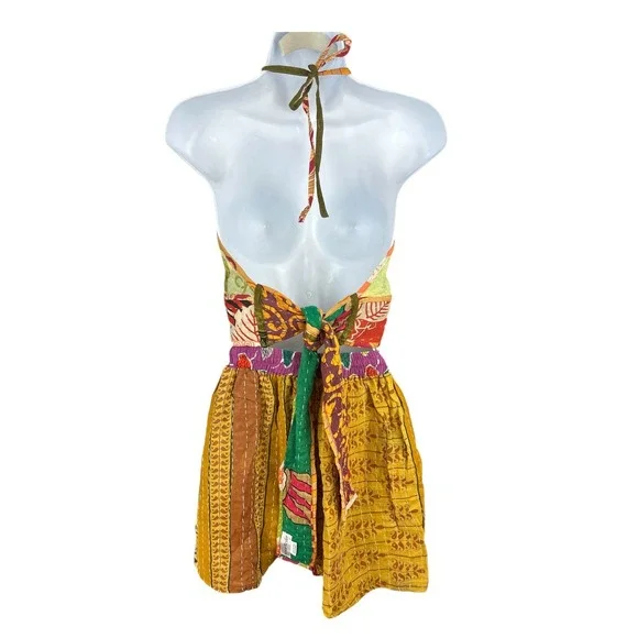 Jessica Taylor Kantha Patchwork 2 Piece Set Multicolor NWT Halter Tank , Shorts - Picture 6 of 9